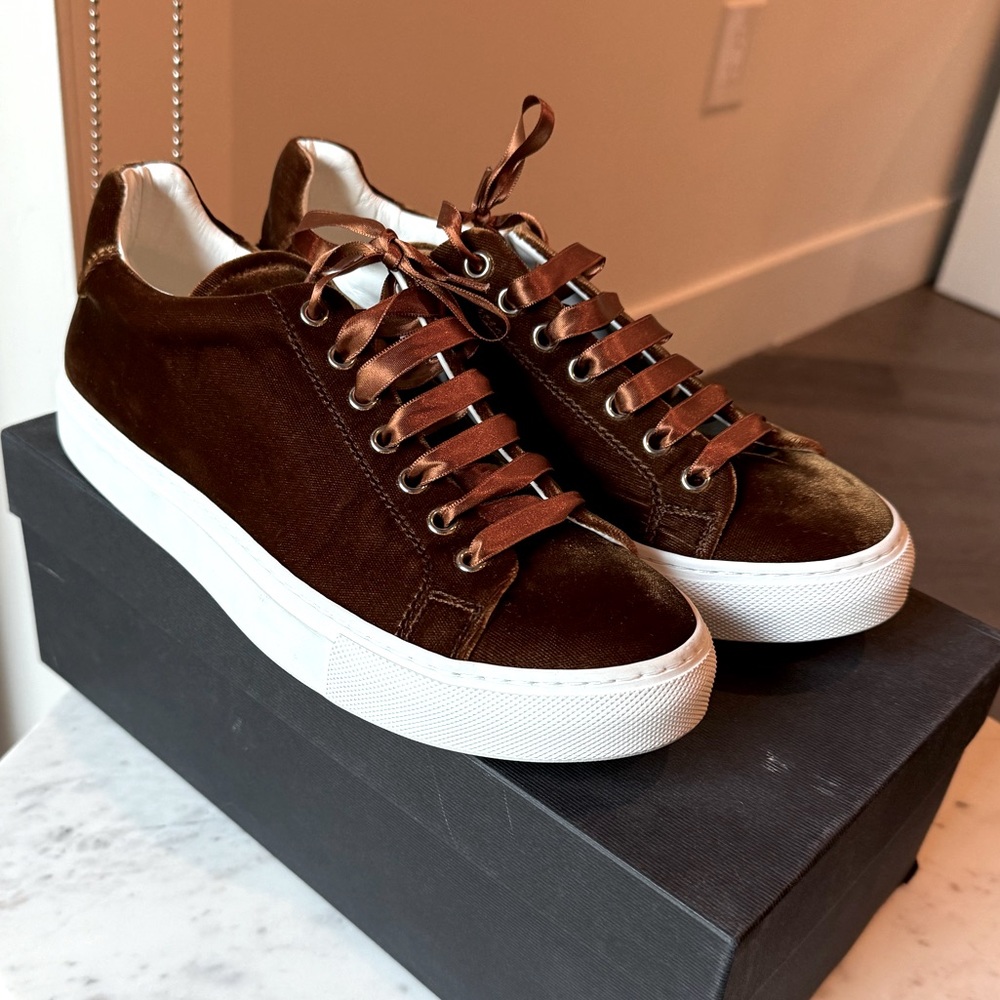 JIL SANDER Velluto Sneaker in Brown Velvet w Brown Ribbon New In Box Size‎ 39